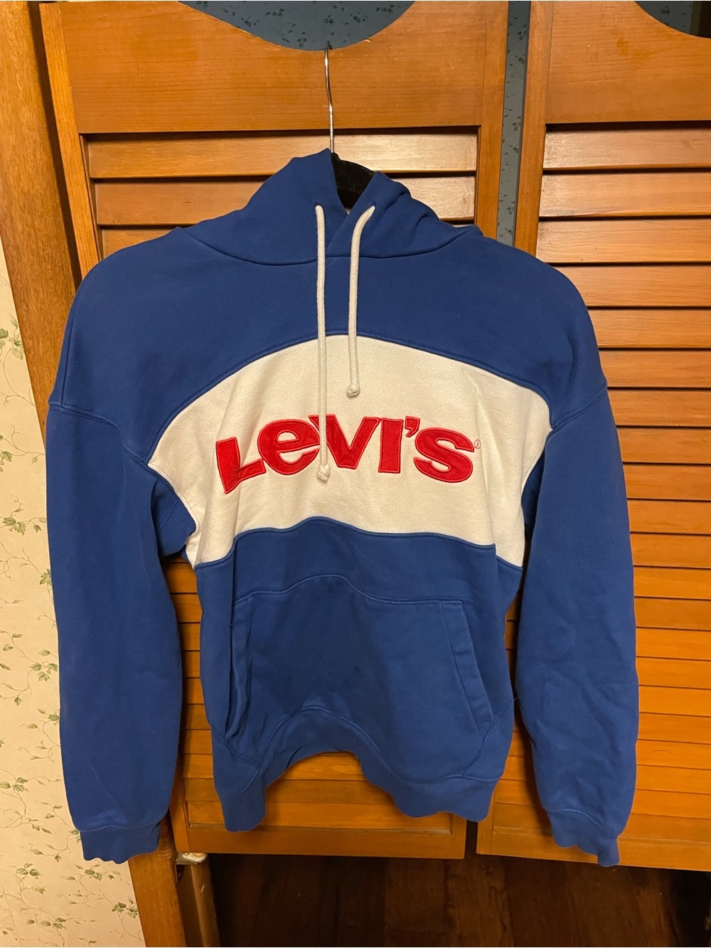 Levi's Royal Blue Hoodie with White Chest Panel and Red Logo